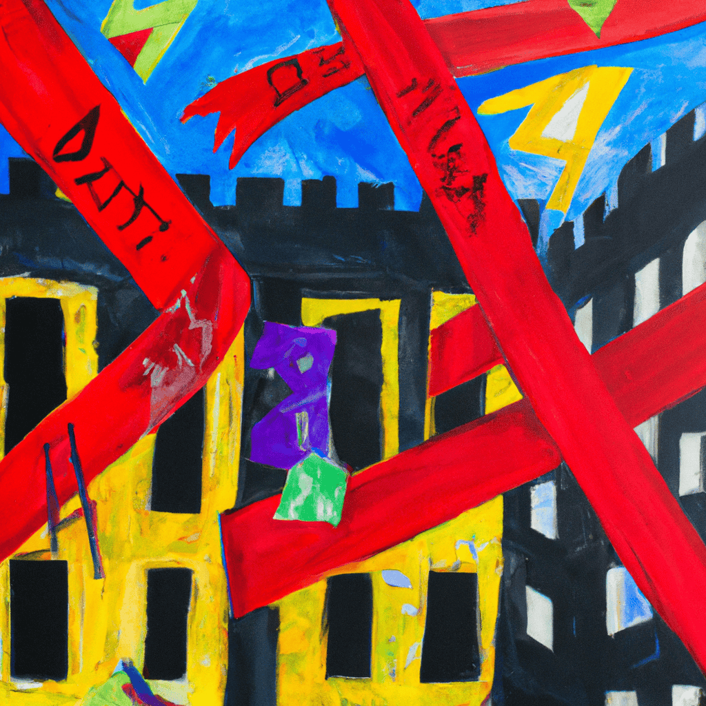 Abstract painting of Schools falling apart because of red tape