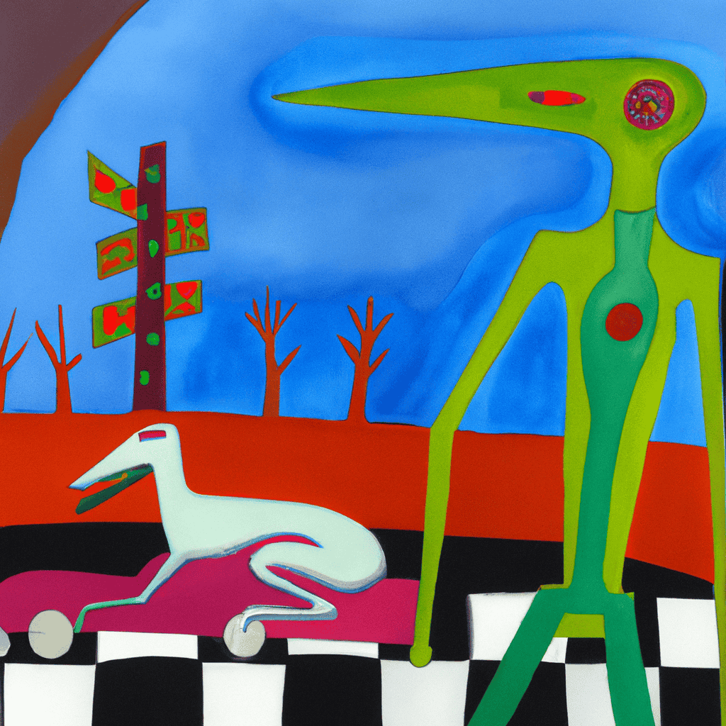 Abstract painting of One man and (not) his dog