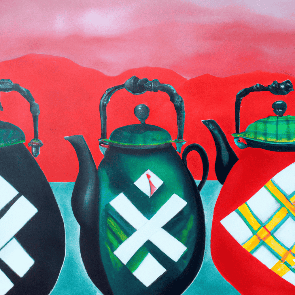 Abstract painting of Scottish pots and Swiss kettles