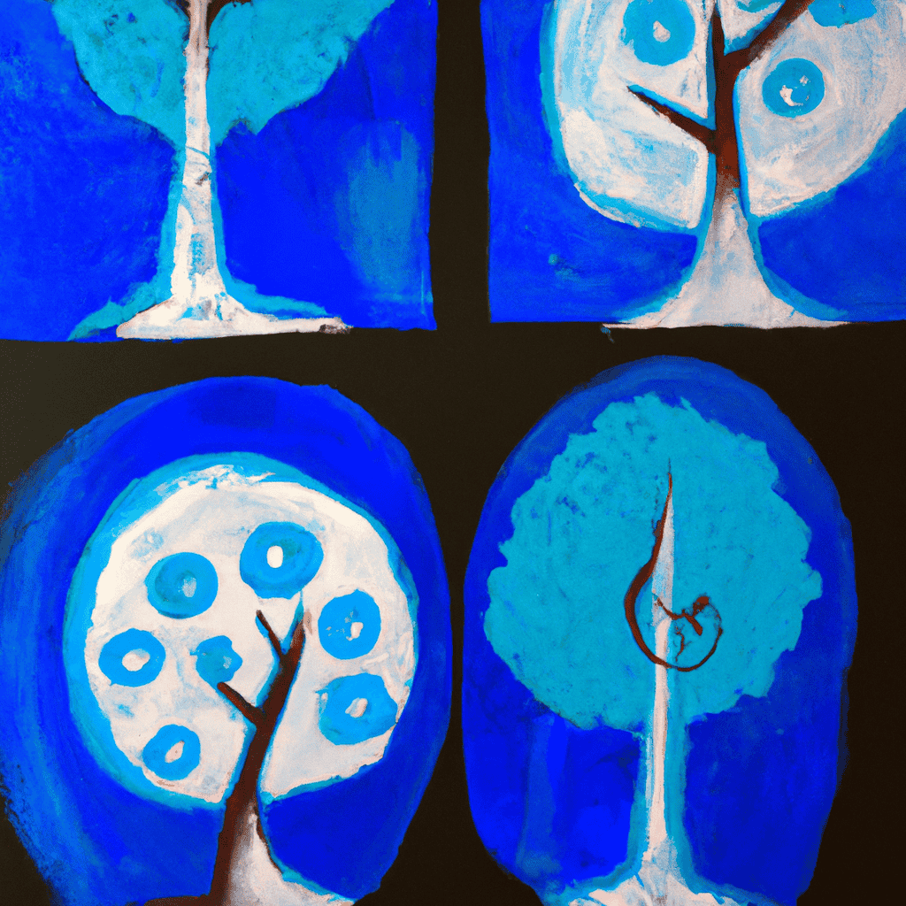 Abstract painting of Blue plaques for trees