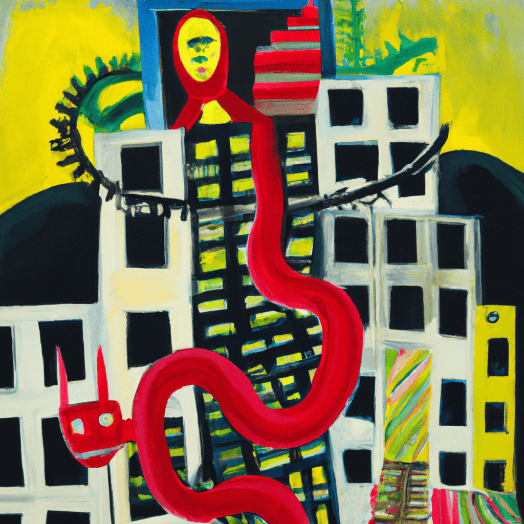 Abstract painting of Gordon and the red-tape hydra